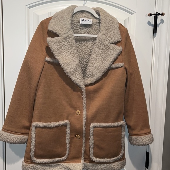 Knit Sherpa tan jacket coat vintage 1970s size M/L western boho hippie - Picture 1 of 10